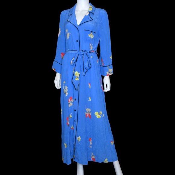 Ganni Joycedale Blue Floral-Print Silk Crepe de Chine Maxi Dress NWT Women's 42 - Picture 5 of 12